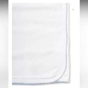 Kissy Kissy Pima Cotton Baby Boy Receiving Blanket – White w/ Blue Dot Trim